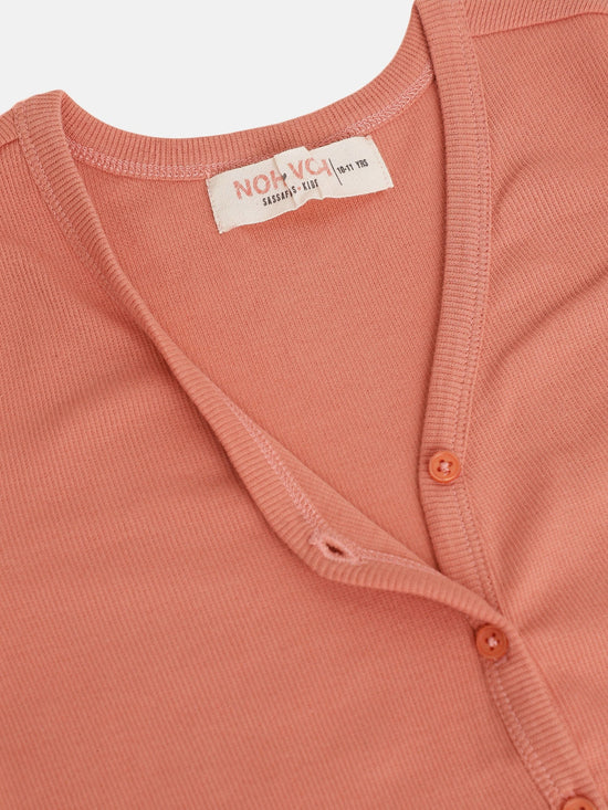 Girls Coral Rib Front Button V-Neck Top