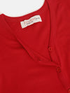 Girls Red Rib Front Button V-Neck Top