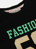 Girls Black FASHION 58 Full Sleeve Crop T-Shirt