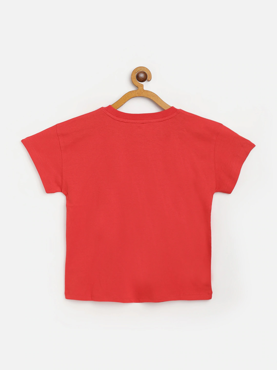 Girls Red Free-As-The-Flowers Regular T-Shirt