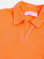 Girls Orange Polo Neck Rib Top