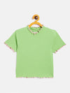 Girls Green High Neck Rib Crop Top