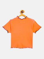 Girls Orange High Neck Rib Crop Top