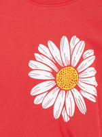 Girls Red Flower Print Tie-Knot Crop T-Shirt