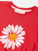 Girls Red Flower Print Tie-Knot Crop T-Shirt