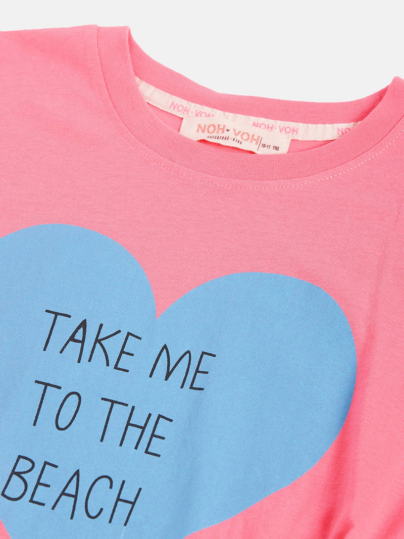 Girls Pink To The Beach Tie-Knot Crop T-Shirt