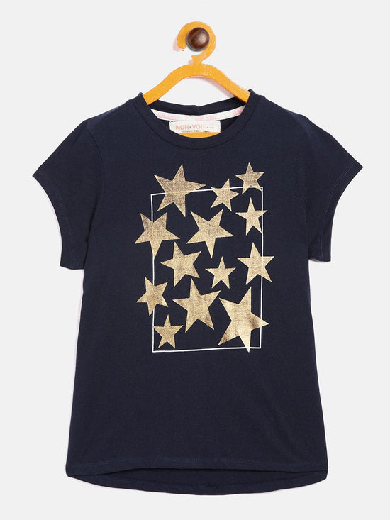 Girls Navy Stars Print T-Shirt