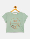 Girls Olive Girl Power Print Crop T-Shirt