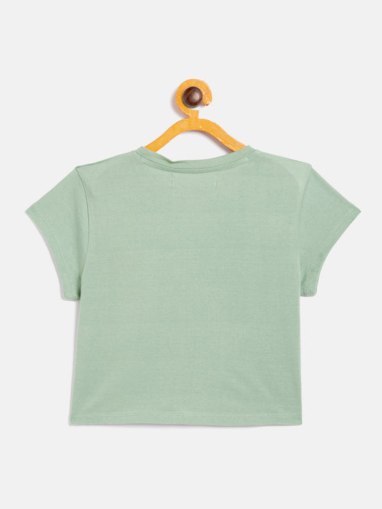 Girls Olive Girl Power Print Crop T-Shirt