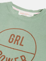 Girls Olive Girl Power Print Crop T-Shirt