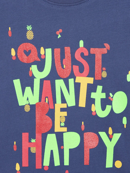 Girls Navy Just Want To Be Happy T-Shirt