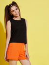 Girls Black Sleeveless Schiffli Yoke Crop Top