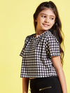 Girls Black & White Houndstooth Crop Top