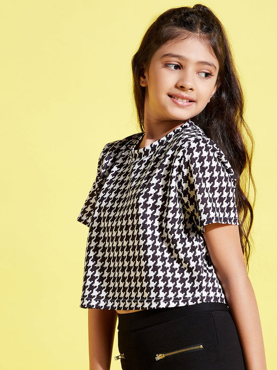 Girls Black & White Houndstooth Crop Top