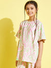 Girls Pink & Green Abstract Waves Knit Drop Shoulder Top