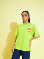 Girls Green Wow Print Oversized T-Shirt