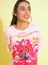 Girls Pink Floral Print Oversized T-Shirt