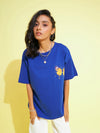 Girls Royal Blue Floral Print Oversized T-Shirt