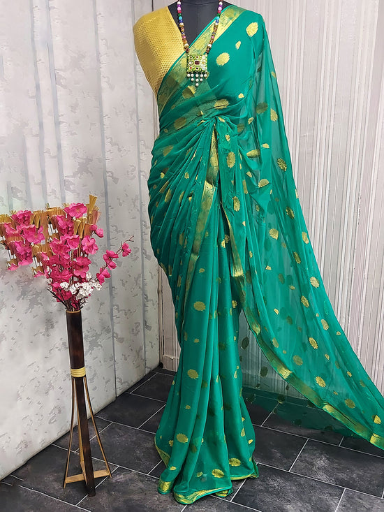 Sareemall Teal Green Woven Women Saree