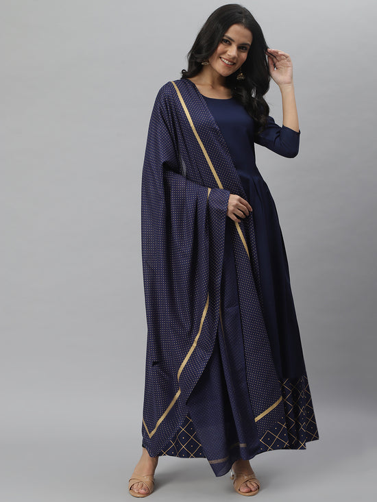 Women's Solid Rayon Flared Kurta Dupatta Set