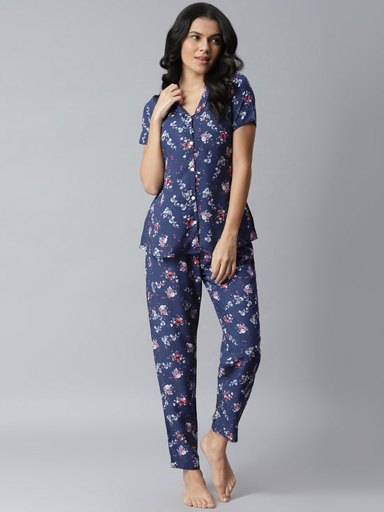 Women's Floral Printed Rayon Night Suit Set