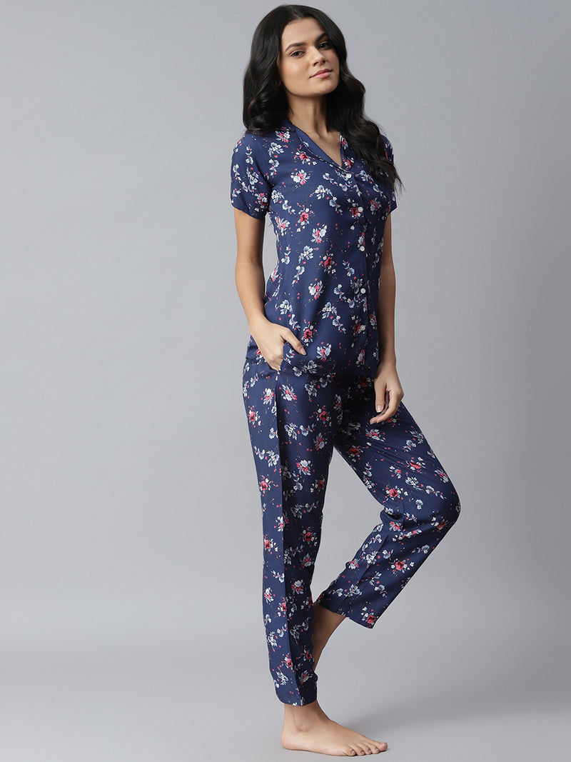 Women's Floral Printed Rayon Night Suit Set