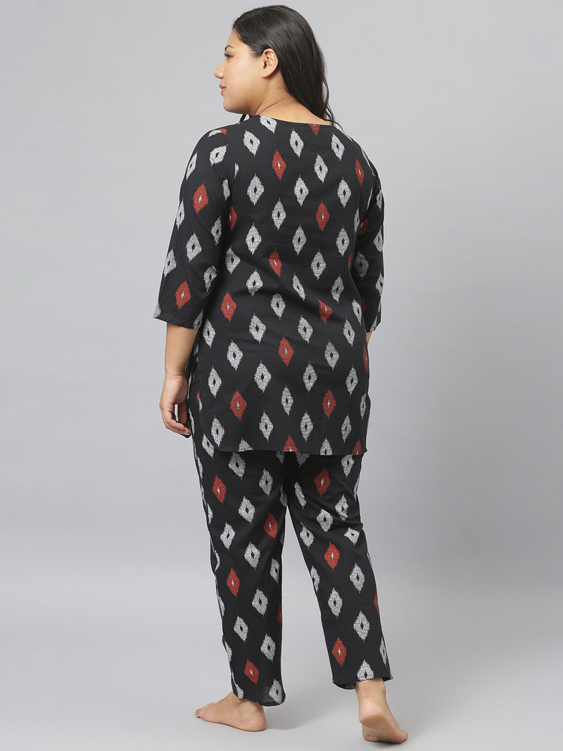 Women's Ikat Print Cotton Night Suit Set