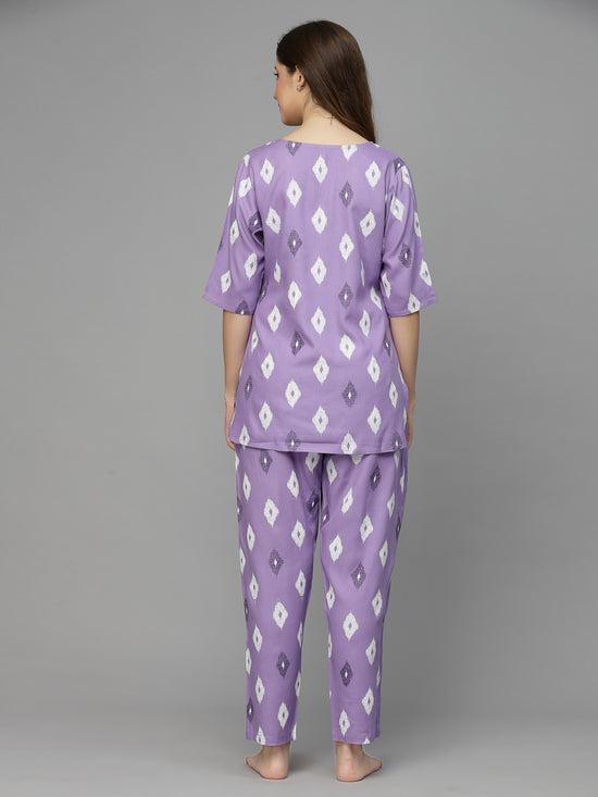 Women's Ikat Print Rayon Night Suit Set