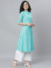 Women's Block Printed Rayon A-Line Kurta