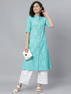 Women's Block Printed Rayon A-Line Kurta