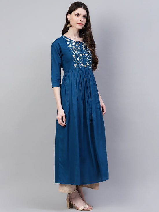 Women's Embroidered Rayon Flared Kurta