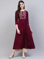 Women's Embroidered Rayon Flared Kurta