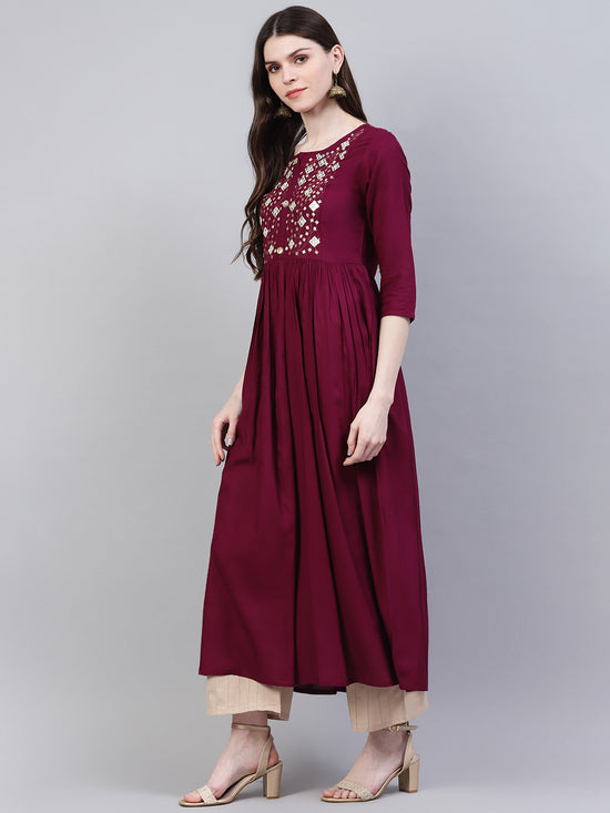 Women's Embroidered Rayon Flared Kurta