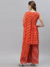 Women's Bandhej printed Cotton Flared short Kurta Sharara Dupatta Set