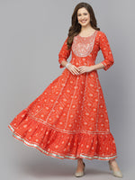 Women's Bandhani Printed & Embroidered Cotton Anarkali Kurta