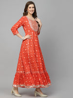 Women's Bandhani Printed & Embroidered Cotton Anarkali Kurta