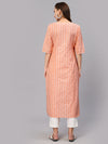 Women's Self Woven Striped Cotton Blend Straight Kurta