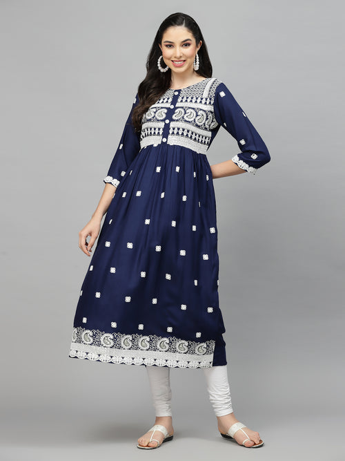 Stylum Women's Embroidered Rayon Flared kurta