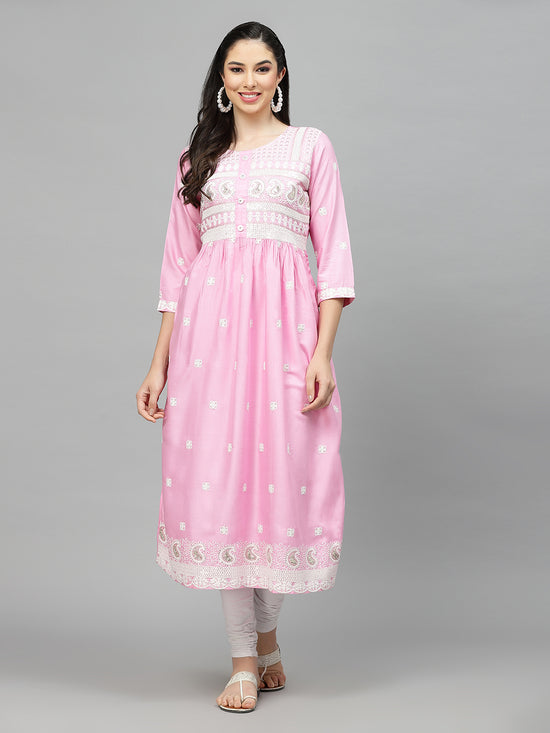 Stylum Women's Embroidered Rayon Flared kurta