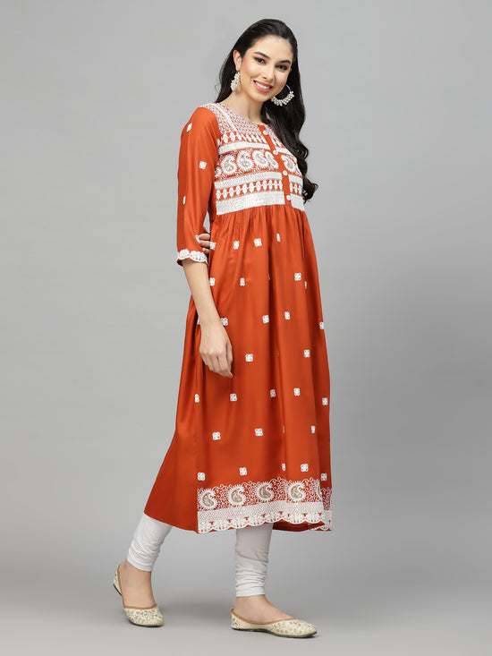 Stylum Women's Embroidered Rayon Flared kurta