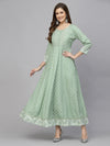 Women's Green Printed & Embroidered Rayon Anarkali Kurta