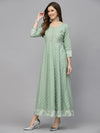 Women's Green Printed & Embroidered Rayon Anarkali Kurta