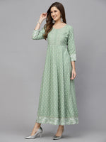 Women's Green Printed & Embroidered Rayon Anarkali Kurta