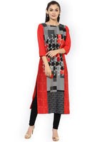 Ahika Women Red Grey Printed Straight Kurta