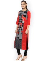 Ahika Women Red Grey Printed Straight Kurta