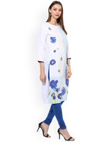 Ahika Women White Color Crepe Fabric Fancy Printed A Line Kurta