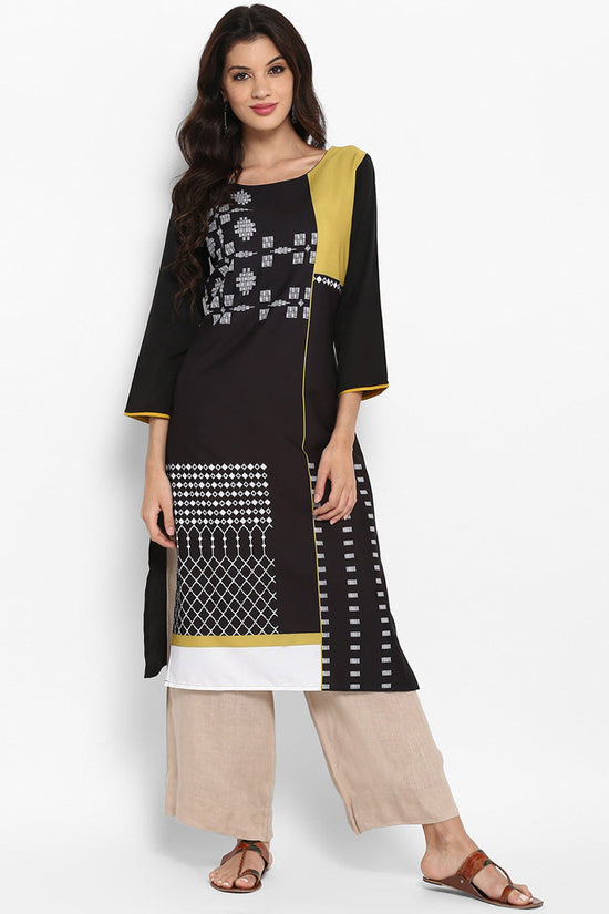 Ahika Women Crepe Fabric Printed Black A Line Kurta