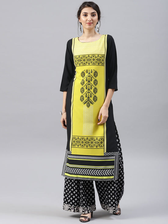 Ahika Women Black Color Crepe Fabric Printed A Line Kurta