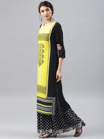 Ahika Women Black Color Crepe Fabric Printed A Line Kurta