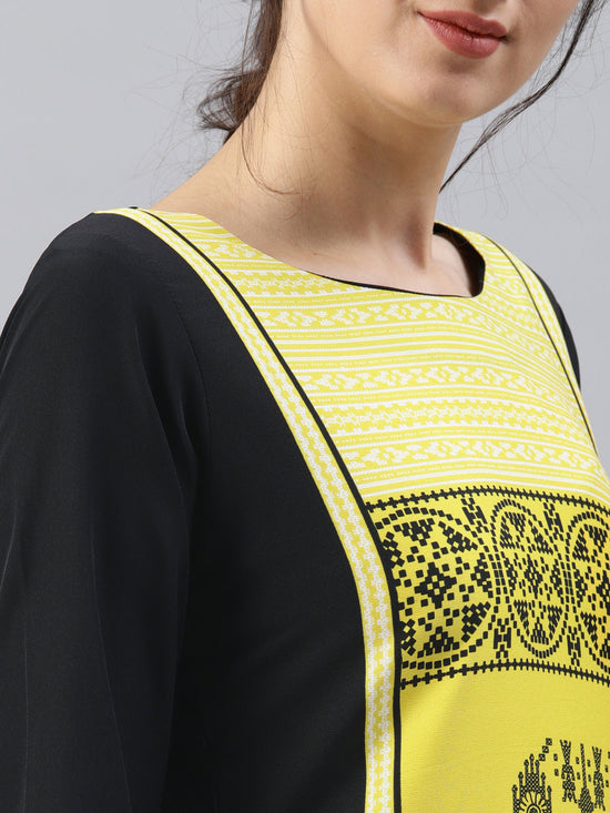 Ahika Women Black Color Crepe Fabric Printed A Line Kurta